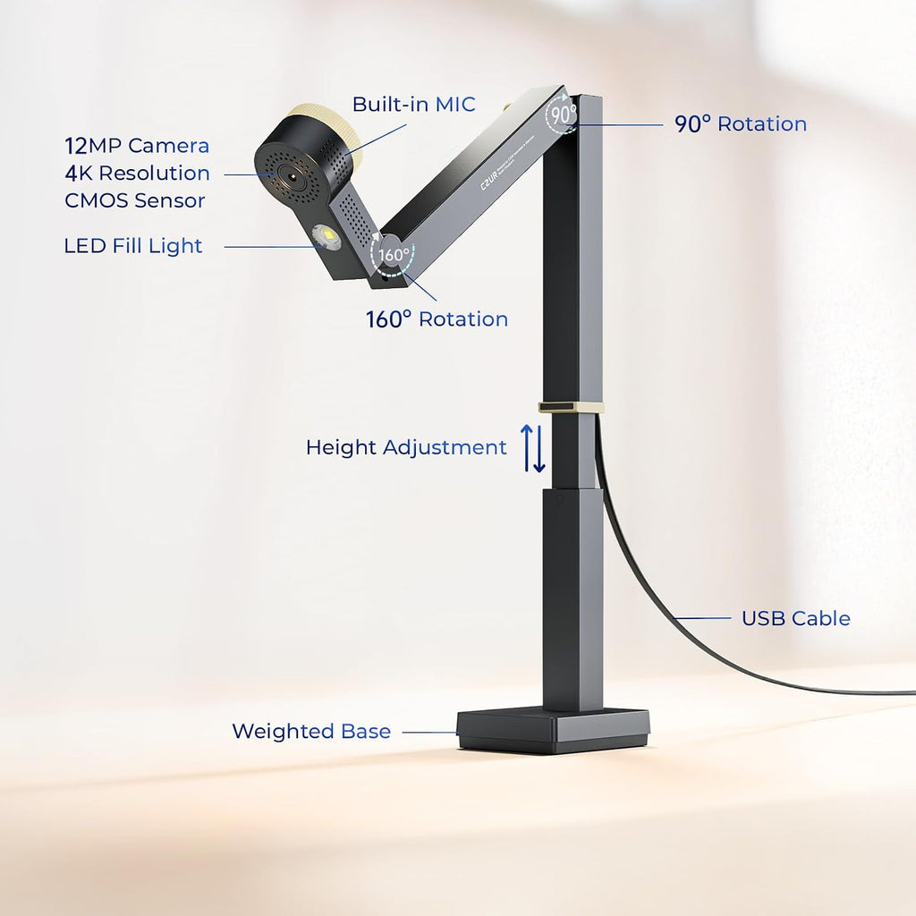 CZUR Fancy S Pro USB 12MP Document Camera for Teacher - Black