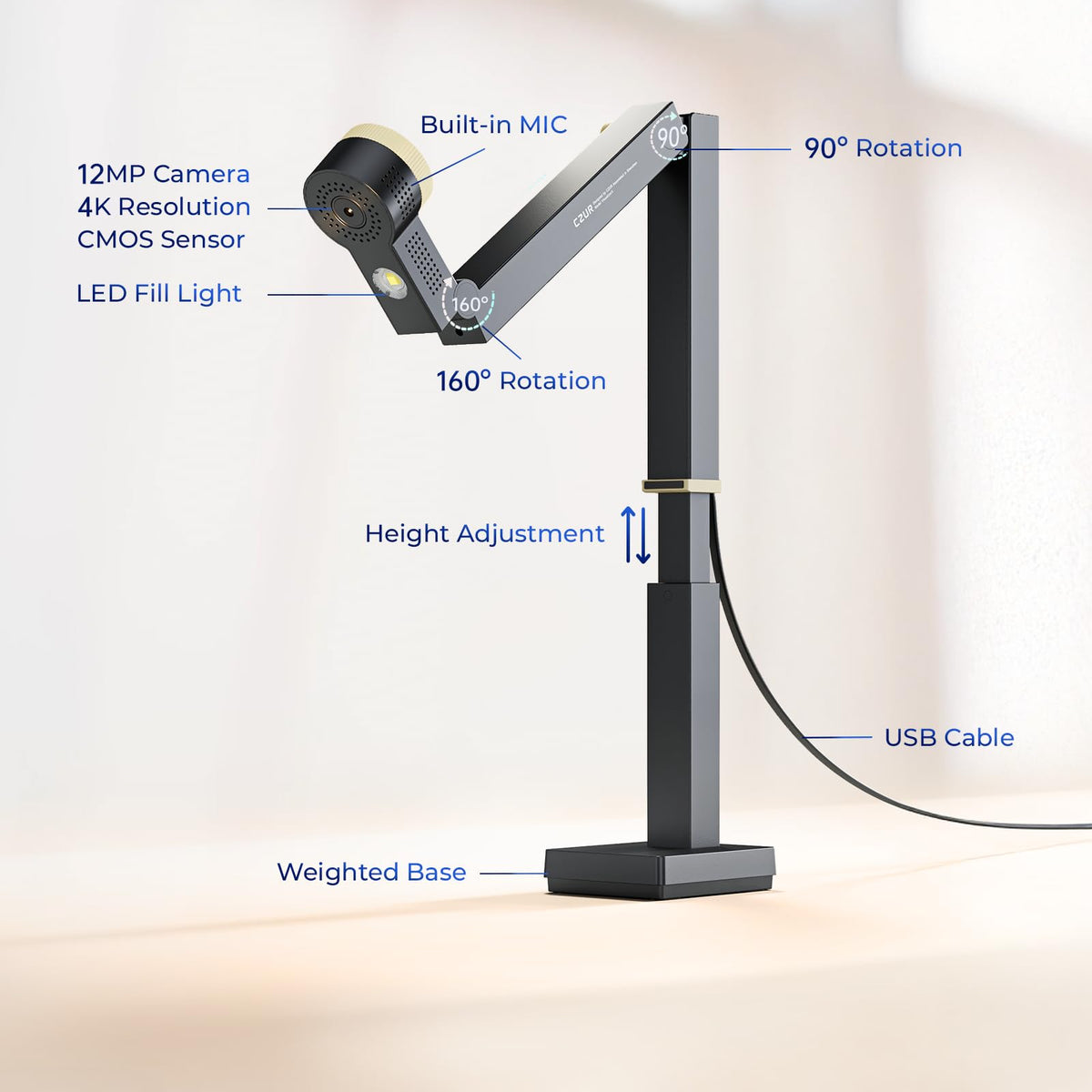 CZUR Fancy Pro 8MP USB Document Camera for Teacher - Black