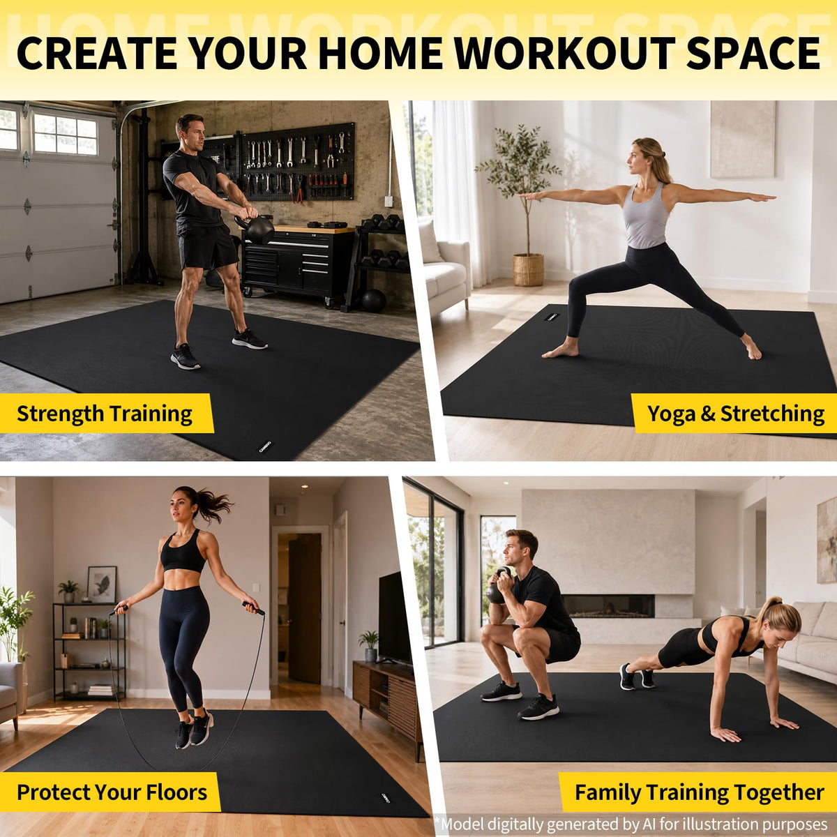 CAMBIVO 8'x6'/7'x5'/6'x4' Large Exercise Mat Workout Mat for Home Gym, 7mm
