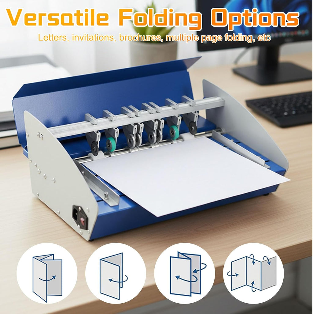 3-in-1 Electric Paper Creasing Machine, 460mm (18-Inch) Heavy Duty Metal Scorer Perforator with Scale Ruler, 110V Auto Folding Machine for Menus, Cards, Invitations and Documents