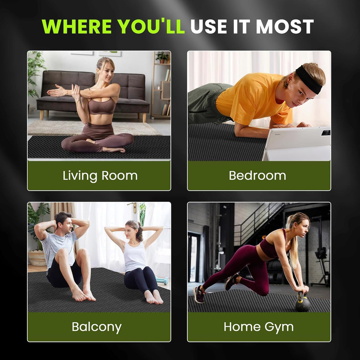 Stepwaver Large Exercise Mat, 6'x4'/7'x5'/8'x5'/9'x5'/10'x5'/12'x5'x8mm
