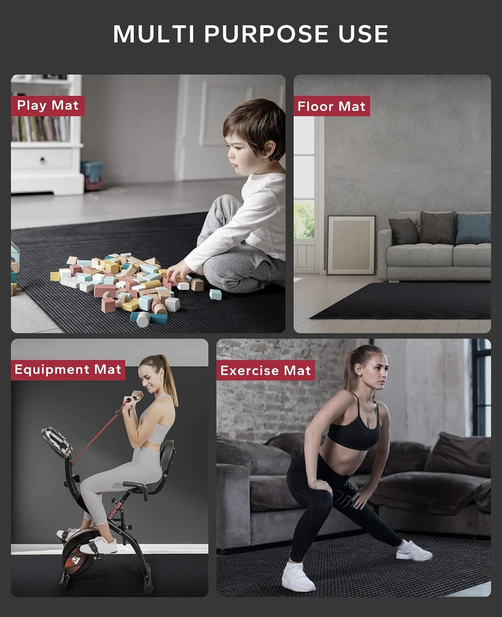 HAPBEAR Large Exercise Mat-6'x4'/7'x5'/6'x8'/6'x9'/6'x10'/6'x12'x 1/3"(8mm)