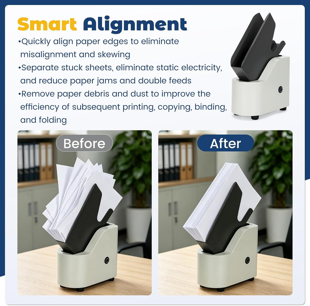 Desktop Paper Jogger for Document Alignment & Organization, Paper Jogger with 300 Sheet Large Load, 6000R/Minute Vibration with Static Reduction, 5s Fast Alignment, for A4/A5/A6 Paper Sizes