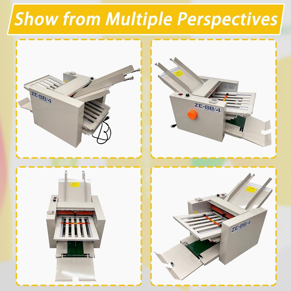 Automatic Paper Folding Machine 110V Commercial Desktop Paper Folder Cross Fold & Stepless Speed Control with Digital Sheet Counter Rubber Feed Roller for Business Letters Manuals Documents