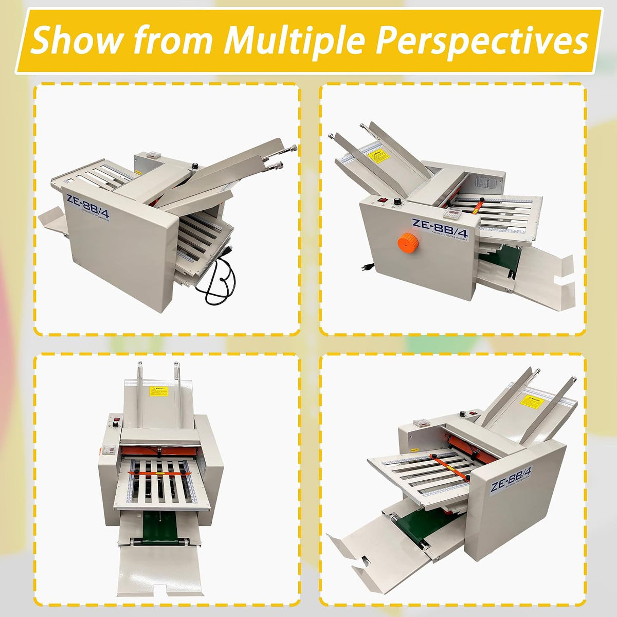 Automatic Paper Folding Machine 110V Commercial Desktop Paper Folder Cross Fold & Stepless Speed Control with Digital Sheet Counter Rubber Feed Roller for Business Letters Manuals Documents