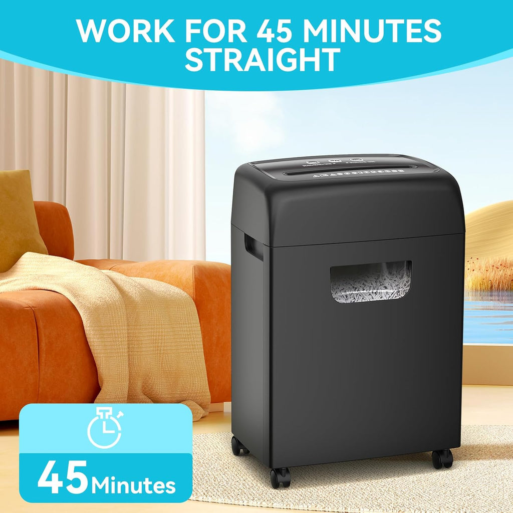 22-Sheet Heavy Duty Paper Shredder P-4 High Security Cross Cut 56 dB Ultra Quiet 9.24 Gallon Pull-Out Waste Bin for Home Office Commercial Use Shreds Cardboard Paper Credit Cards 20-Minute Run Time