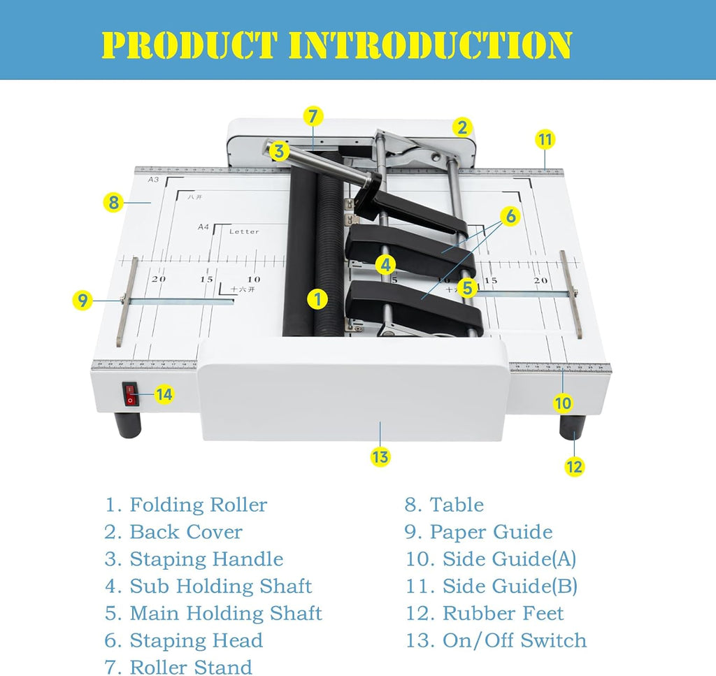 Paper Folding Machine, A3 Paper Folder Machine Automatic Booklet Maker Booklet Making Machine Paper Bookbinding Folding Machine 200-300 Booklets/Hour