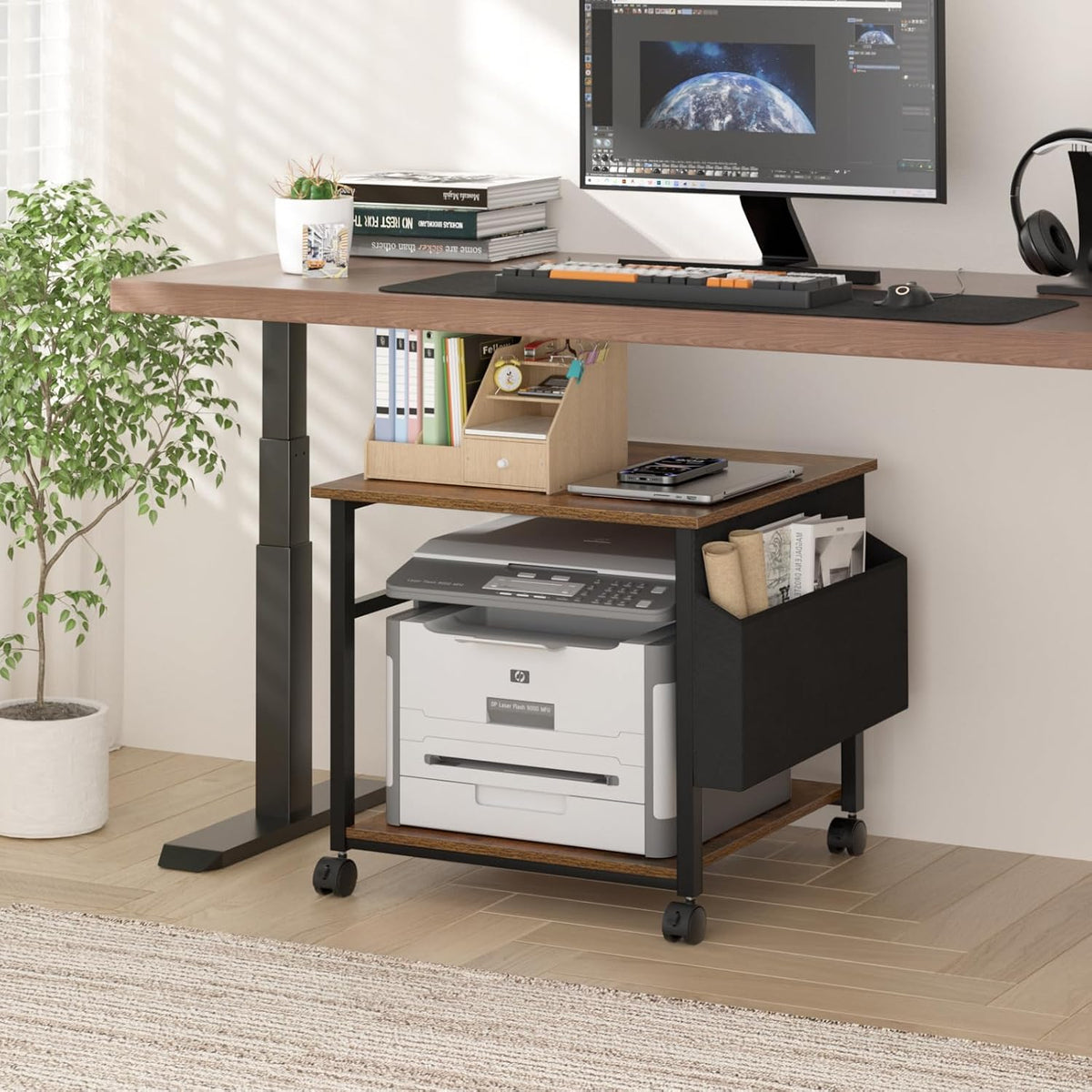 Lerliuo Brown Large Printer Stand with Storage