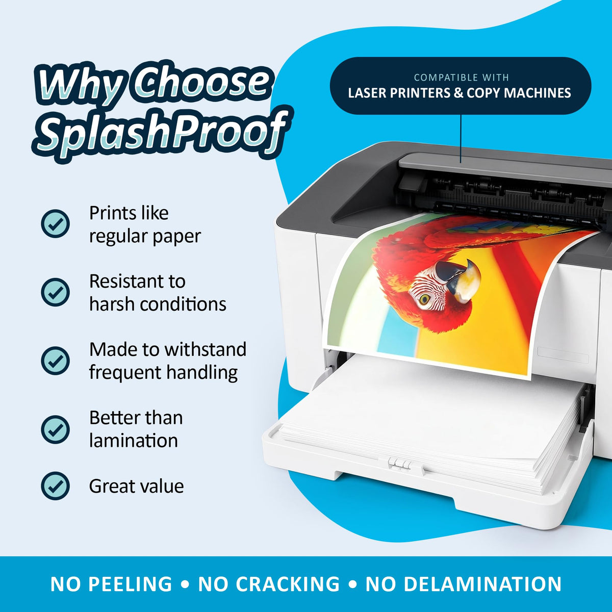 Printer Paper - 8.5" x 11", 5 Mil Waterproof Paper, Laser Printer & Copy Machine Compatible (8.5" x 11" - Letter, 500 Sheets)