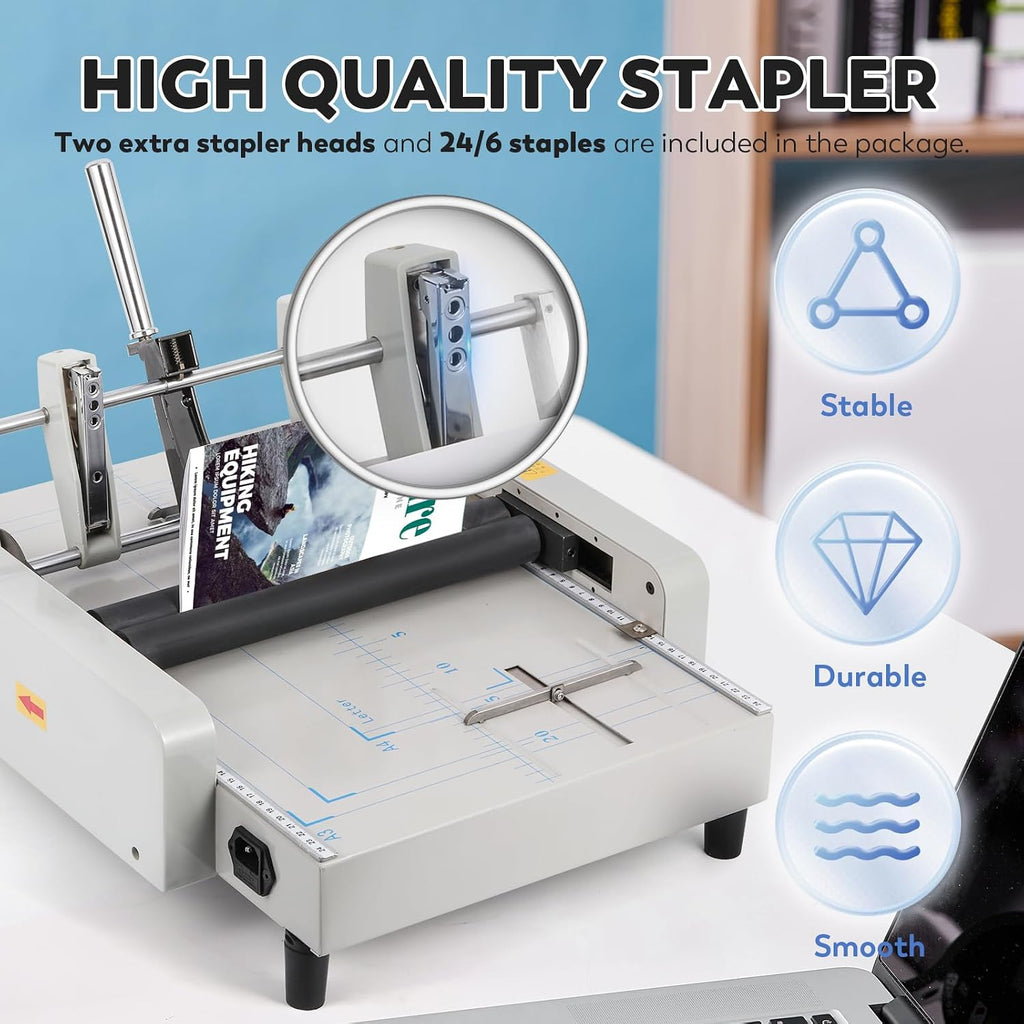 CGOLDENWALL Booklet Maker A3 Paper Folder Stapler Machine, MAX 11.7"Ã16.5" Book Binding Folding Saddle Stitch, for Factory School Home Church, Brochures Manuals Invitations