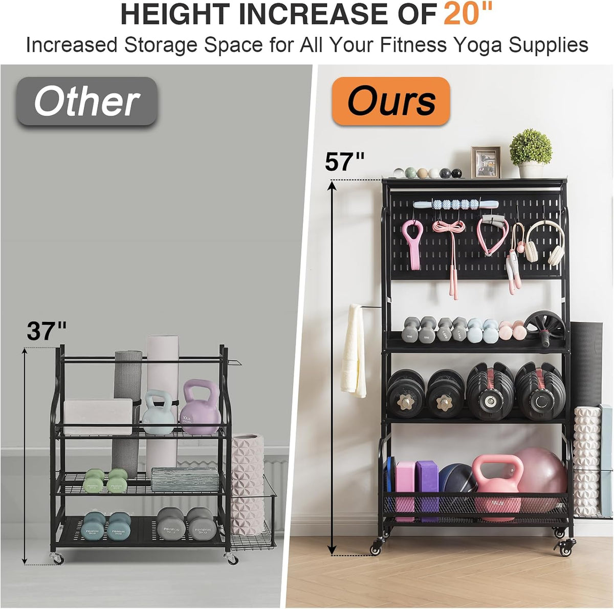 Lauren&Harold 56'' Taller Home Gym Storage Organizer with Hanging Board