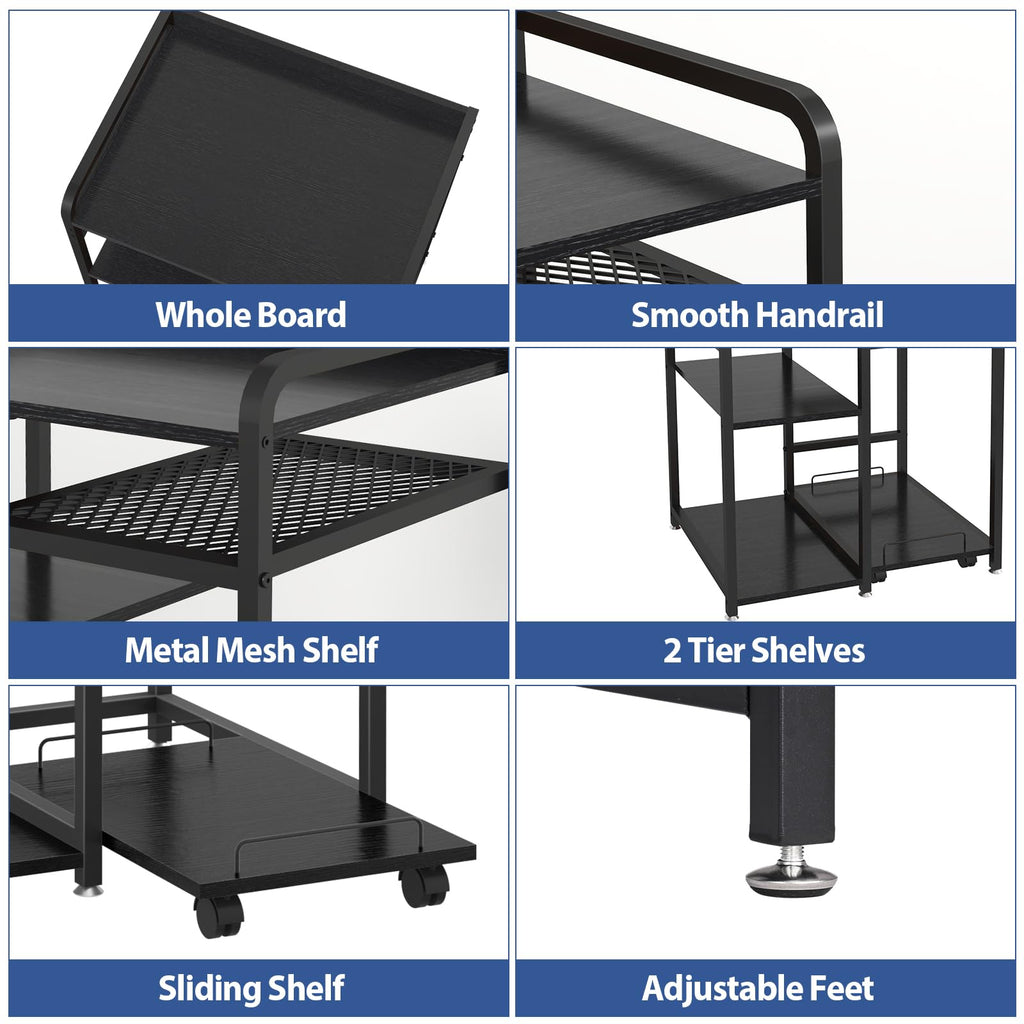 3-Tier Printer Stand with Storage Shelf and Power Outlet for Home Office