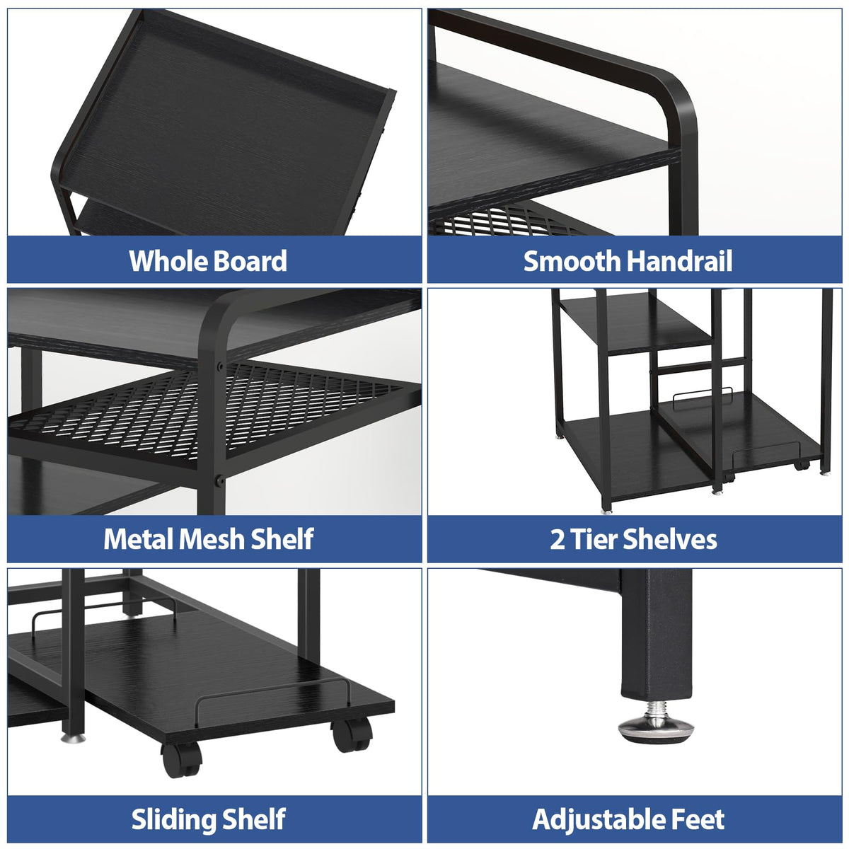 3-Tier Printer Stand with Storage Shelf and Power Outlet for Home Office