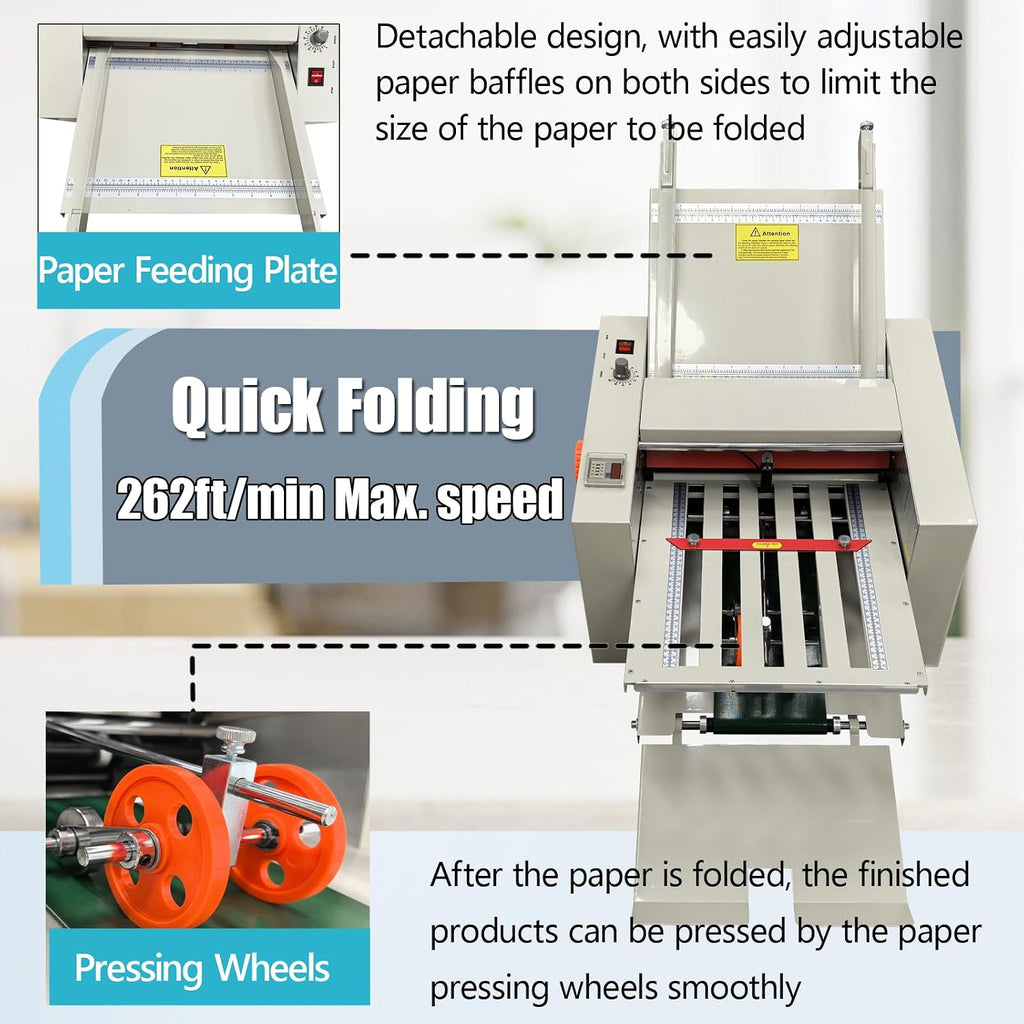 TECHTONGDA Automatic Paper Folding Machine with Counter and Adjusting Speed 110V Desktop Fold Paper 2 * 3in to 12 * 27in Fold Sizes, Max Speed 262ft/min for Offices, Schools