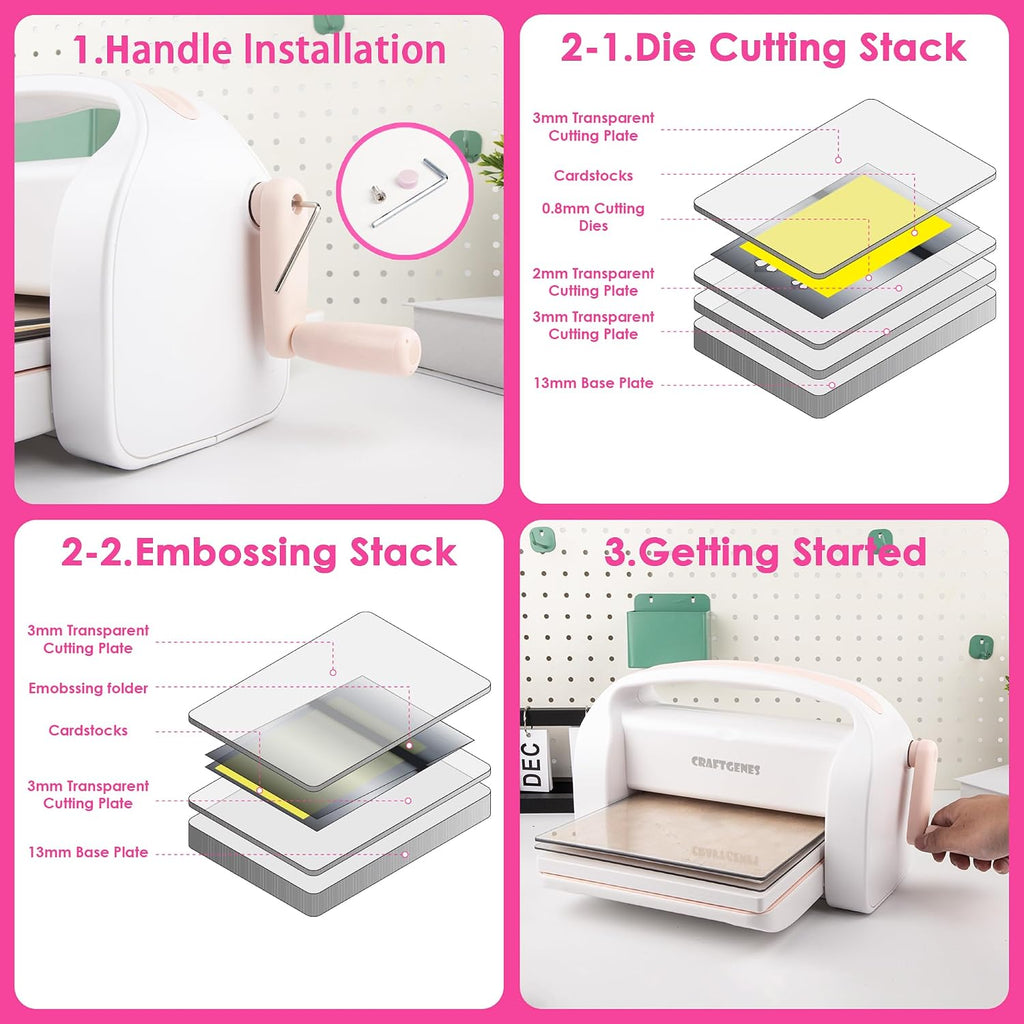 CraftGenes 9-Inch Die Cutting and Embossing Machine for Card Making, Pink