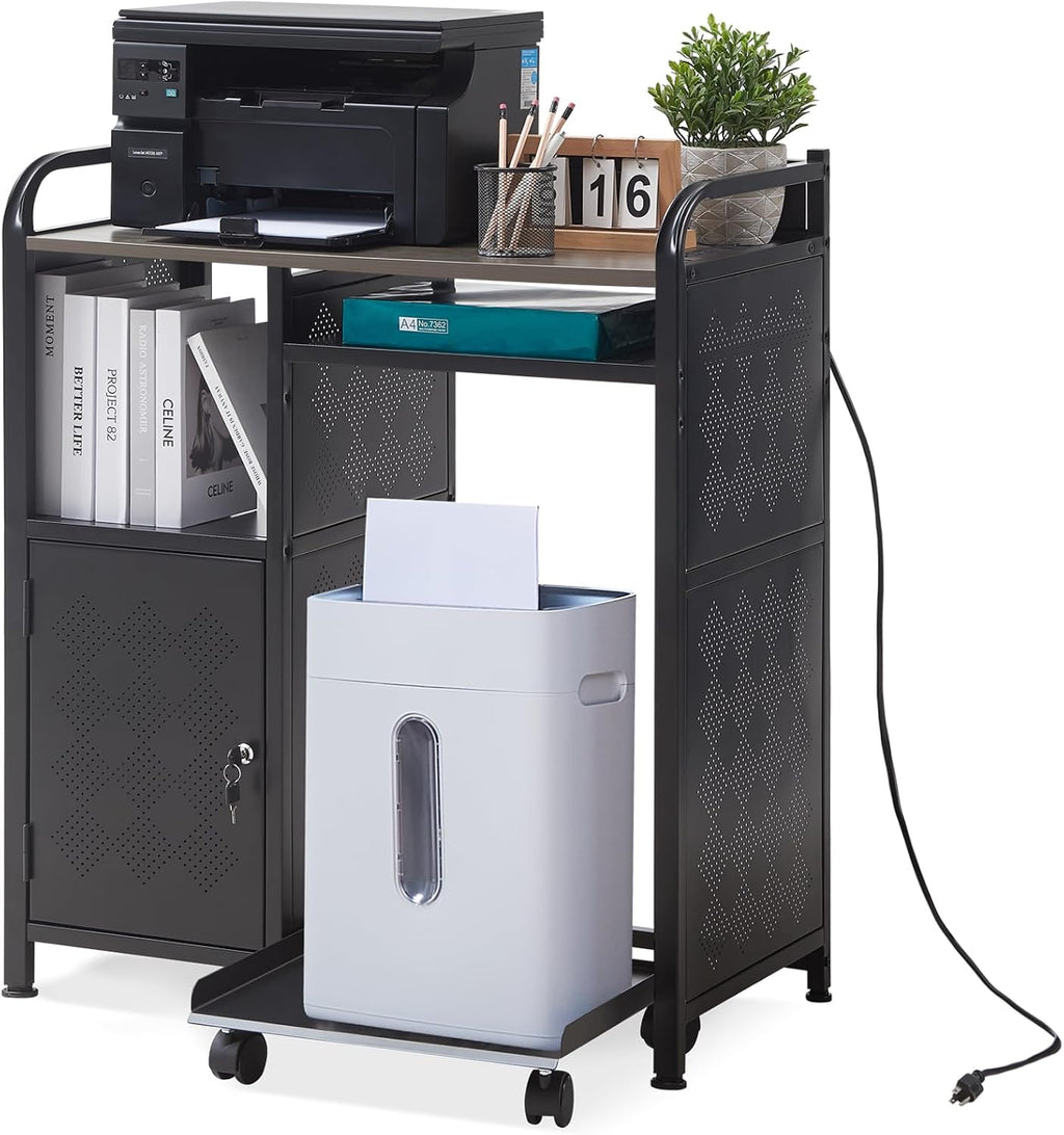 Lauren&Harold Large Printer Stand with Storage and Outlet for Home Office