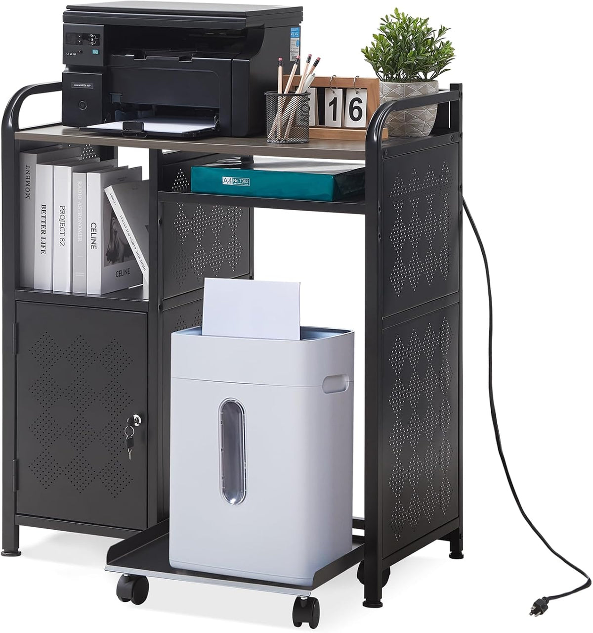 Lauren&Harold Large Printer Stand with Storage and Outlet for Home Office