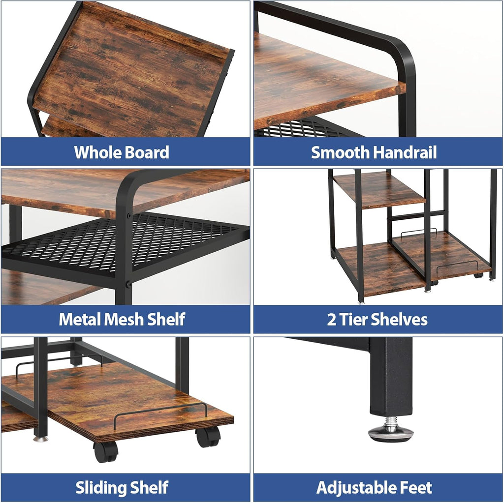 3-Tier Printer Stand with Storage Shelf and Power Outlet for Home Office