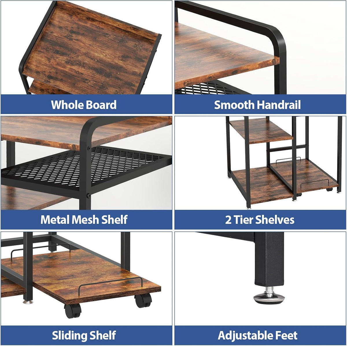 3-Tier Printer Stand with Storage Shelf and Power Outlet for Home Office