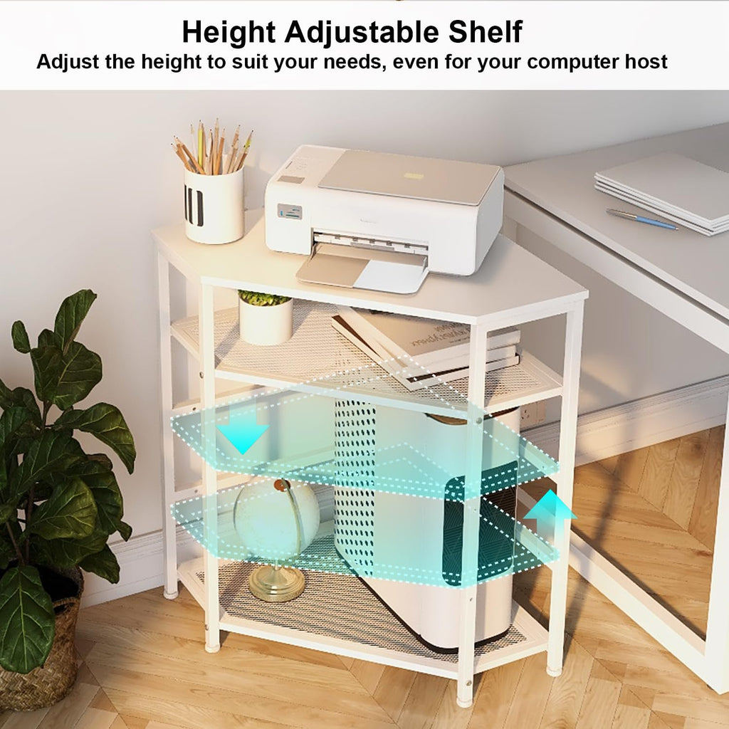 VEDECASA Corner Printer Stand Table with Power Outlet Charging Plugs USB Port Adjustable Storage Shelf Computer Tower CPU Stand Holder for Home Office (Brown)