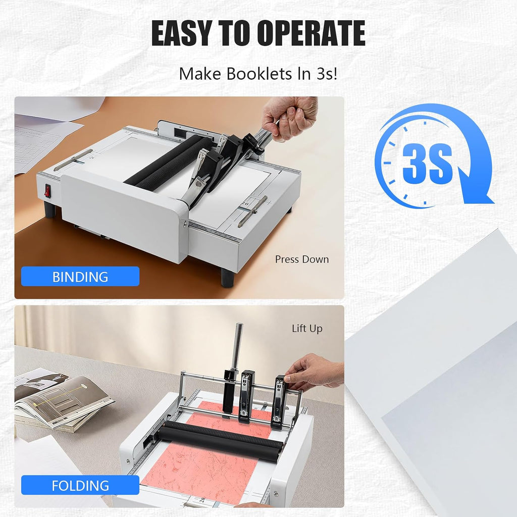 Booklet Maker A3 Paper Folding Binding Machine, Paper Folding Machine, Paper Folder Stapler Machine, 2 in 1 Multifunctional Automatic Book Maker Stapling Machine, Max 11.7"Ã16.5"