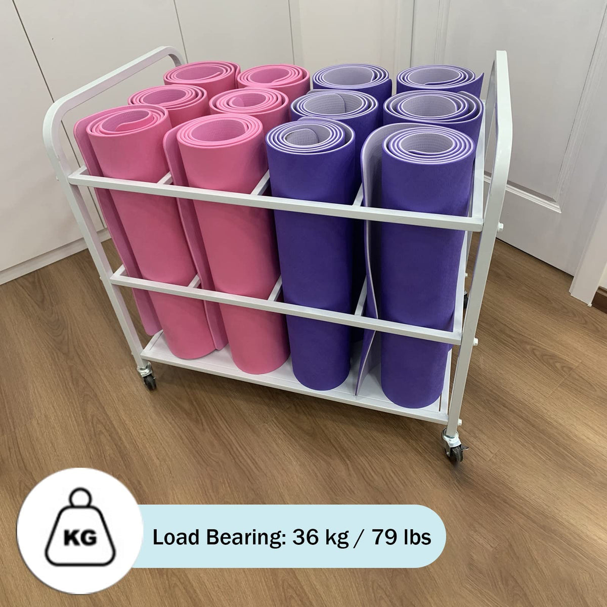 Home Gym Yoga Mat Rack - Rolling Foam Roller Storage Cart with Lockable Wheels, Metal Stand for Exercise Mats & Runner Rugs, Black, 31.5"X19.6"X27.5",Black,31.5x19.6x27.5in