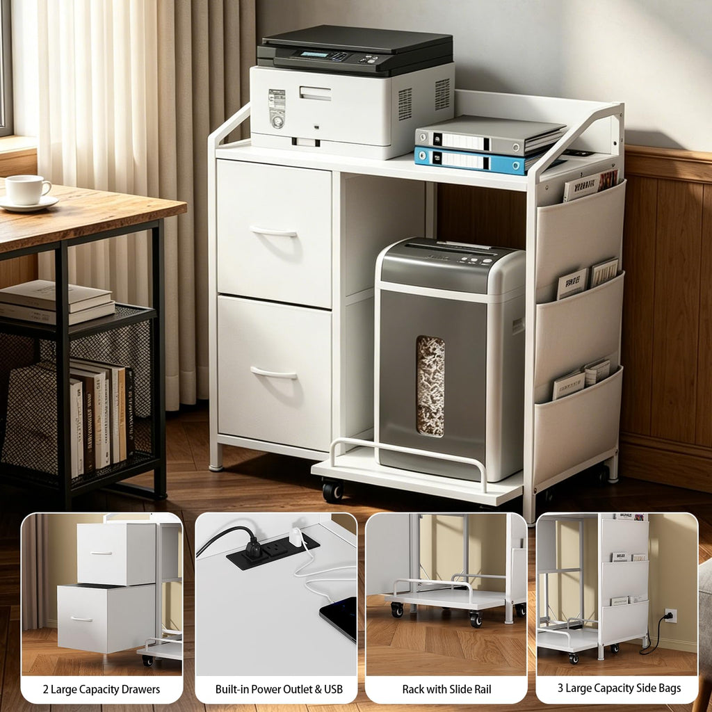 Printer Stand with Storage, Lateral Office Filing Cabinets with Power outlets & USB Charging Port, File Cabinet with Large Printer Stands for Home Office, Shredder Stand Rack (Black)