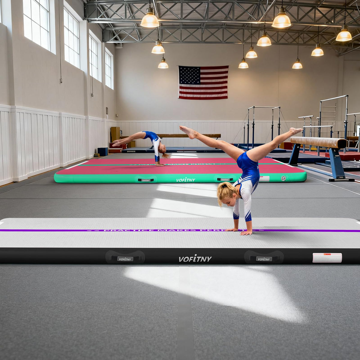 VOFiTNY Inflatable Gymnastics Air Mat Tumble Track with Pump for Training