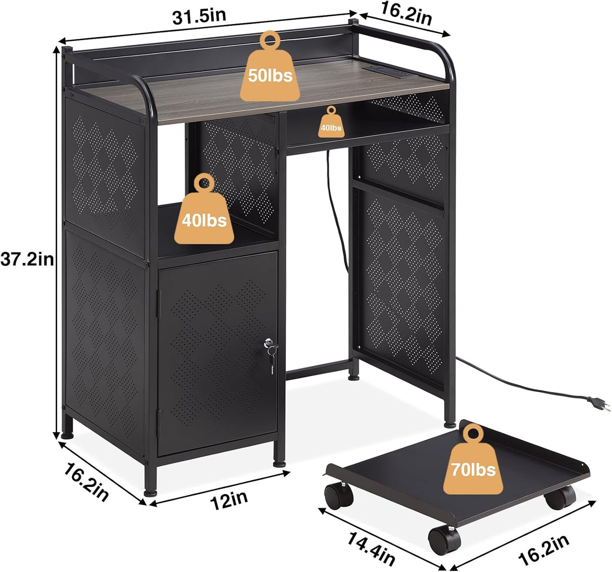 Lauren&Harold Large Printer Stand with Storage and Outlet for Home Office