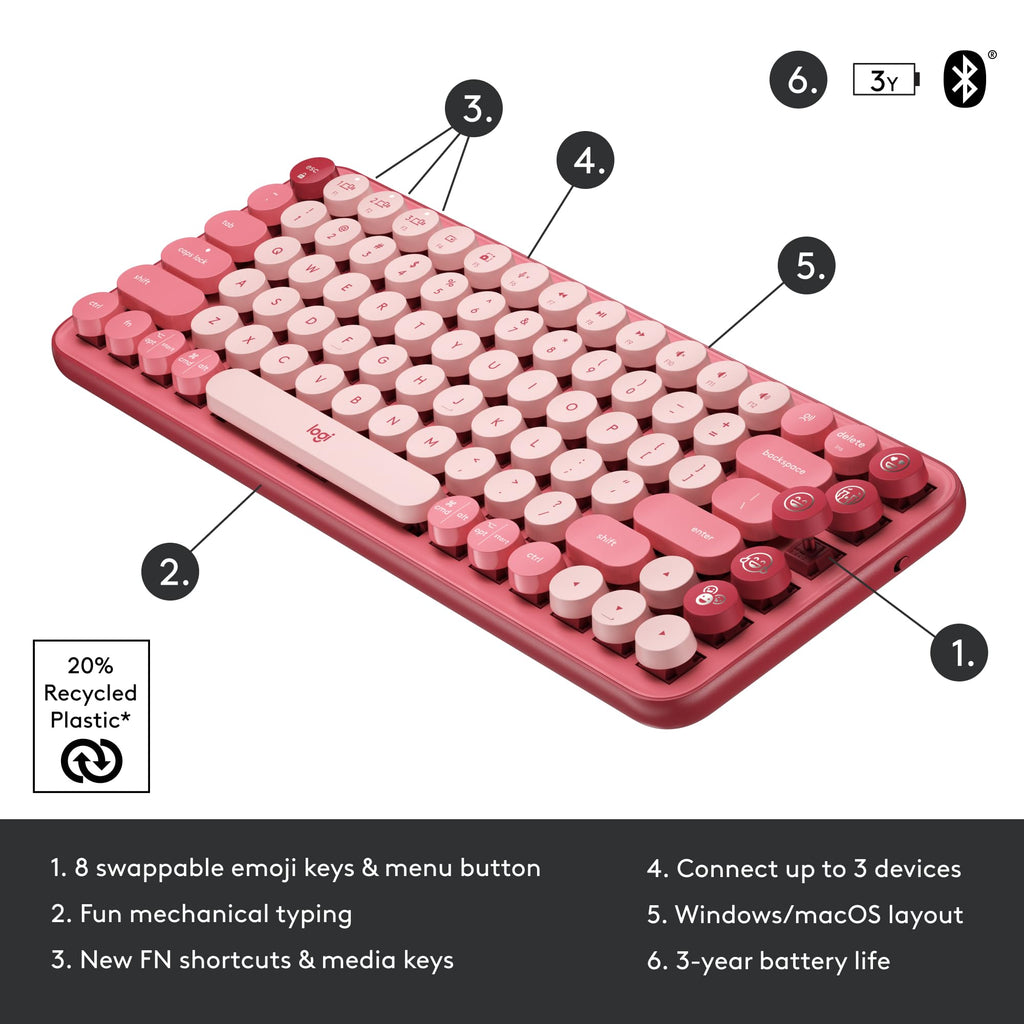 Logitech POP Keys Wireless Mechanical Keyboard with Emoji Keys - Mist