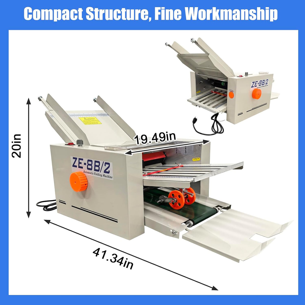 Automatic Paper Folding Machine 2-Tray Desktop Document Letter Folder with Counter & Speed Control for A4/Letter Manuals, Brochures, Cards up to 12" x 27" (40-125g Paper) Commercial Use
