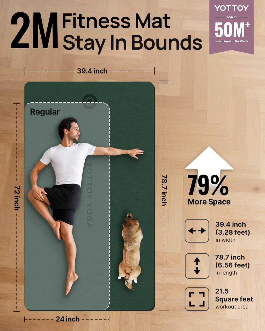 YOTTOY 75''x40'' Large Yoga Mat, Extra Thick Exercise Mat for Home Gym