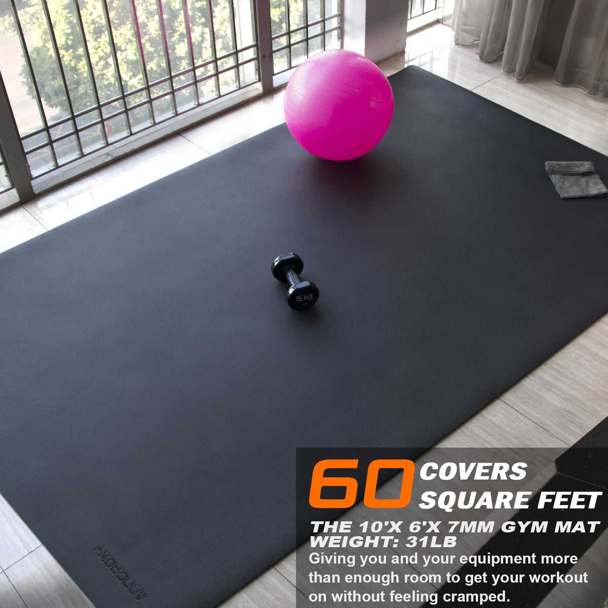 Large Exercise Mat 8'x5'|12'x6'|10'x6'|6'x4'|6'x2' Workout Mat for Home Gym Mats Exercise Heavy Duty Gym Flooring Fitness Mat Large Yoga Mat Cardio Mat for Weightlifting, Jump Rope, MMA, Shoe-Friendly