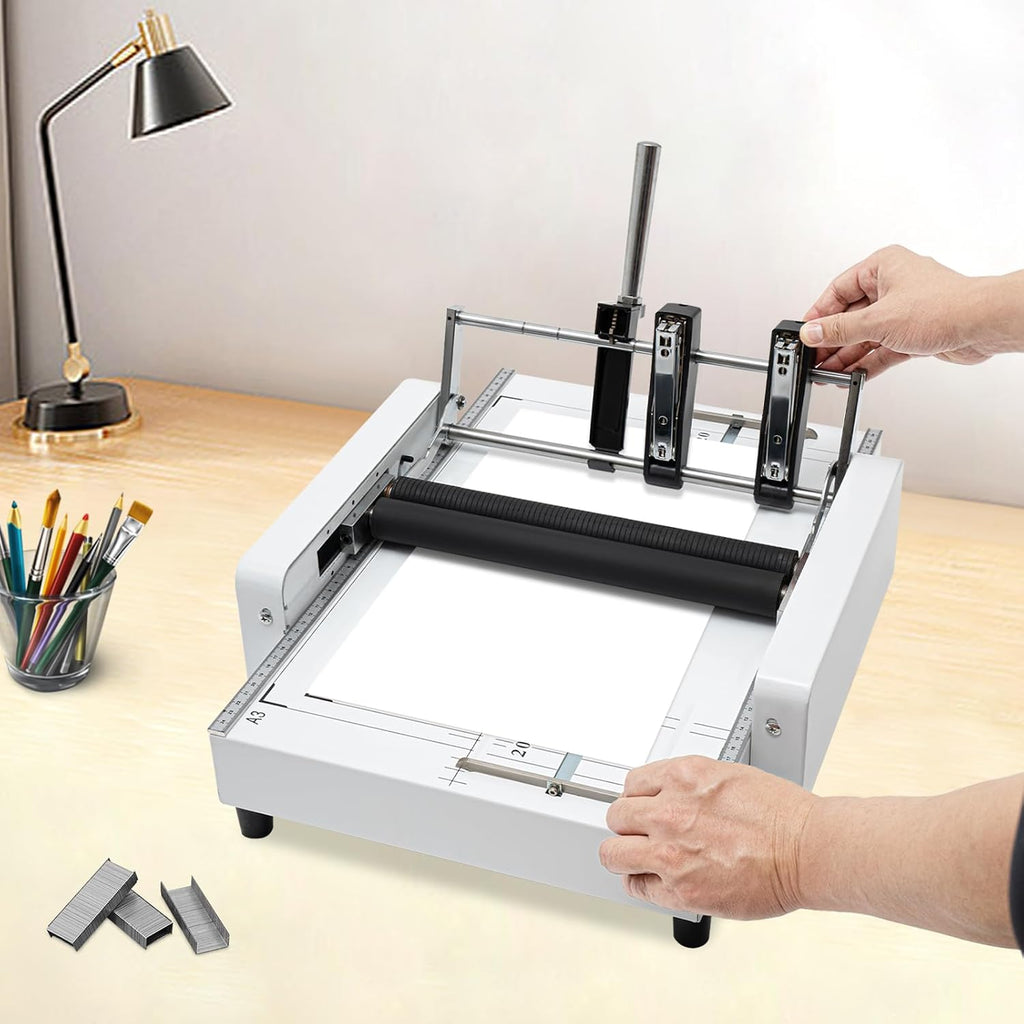 A3 Folding Binding Machine, 2-in-1 60W Paper Folding Machine Booklet Maker Binding & Folding Machine with Visible Panel About 200-300 Books/H Max. for Schools Print Stores Offices Beige