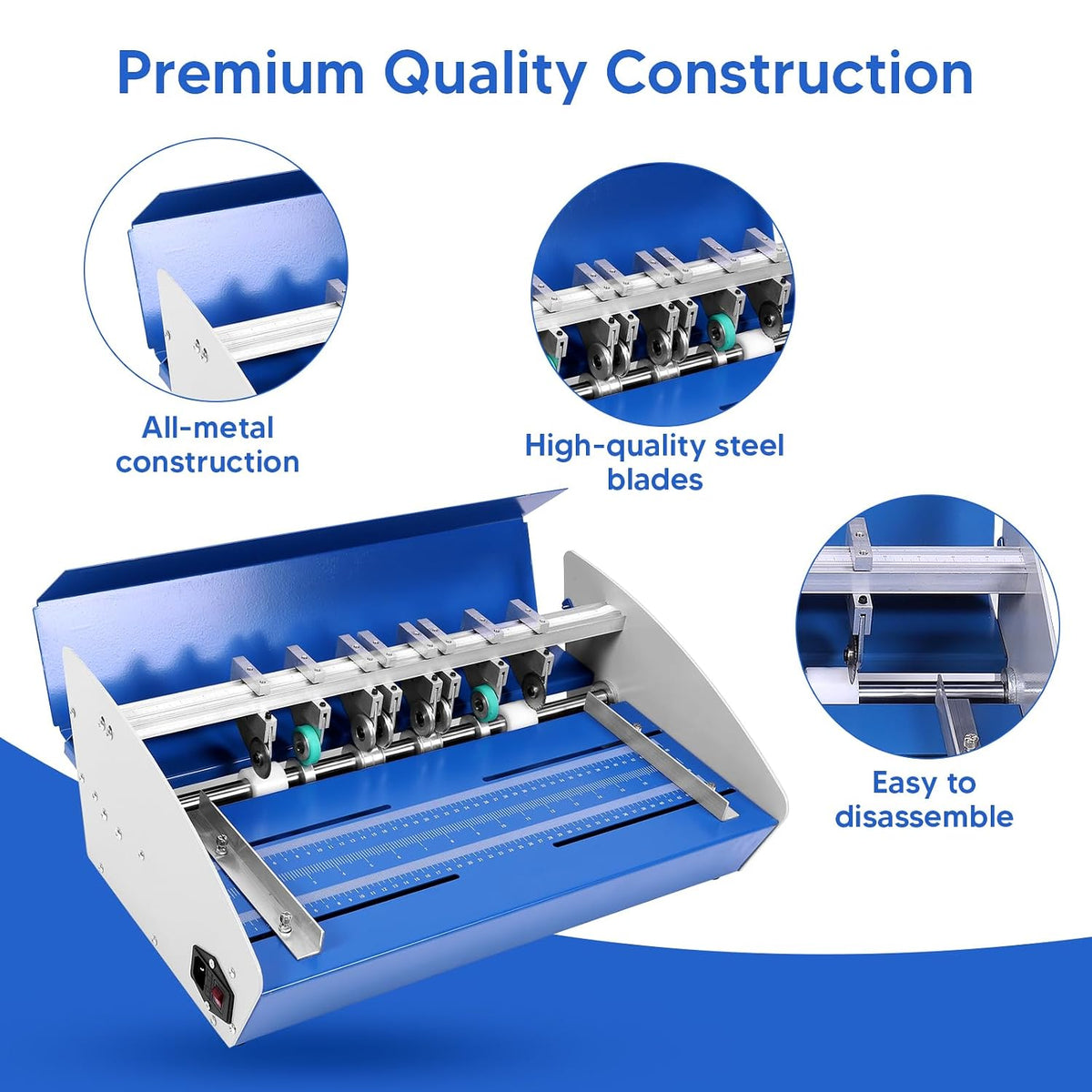 3-in-1 Electric Creasing Machine with Scale Ruler, Business Card Cutter, 18In Wide Paper Folding Machine, 35r/min Paper Creaser Perforator Cutter Folder (Blue)