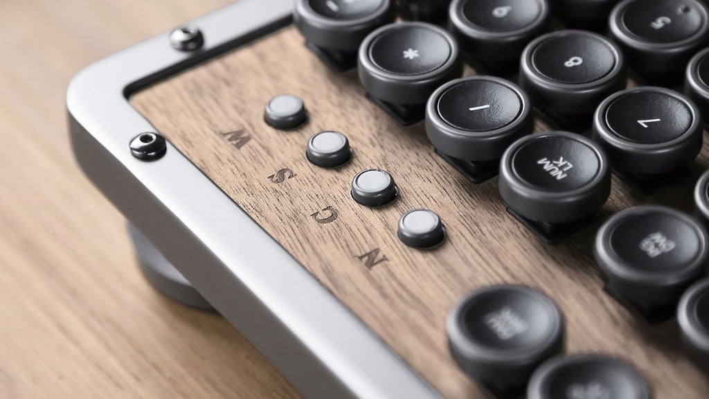 Azio Retro Classic Bluetooth Elwood - Bluetooth Luxury Vintage Backlit Mechanical Keyboard (Blue Switch, Walnut Wood, Gunmetal Matte Frame)(MK-RETRO-W-BT-01-US)