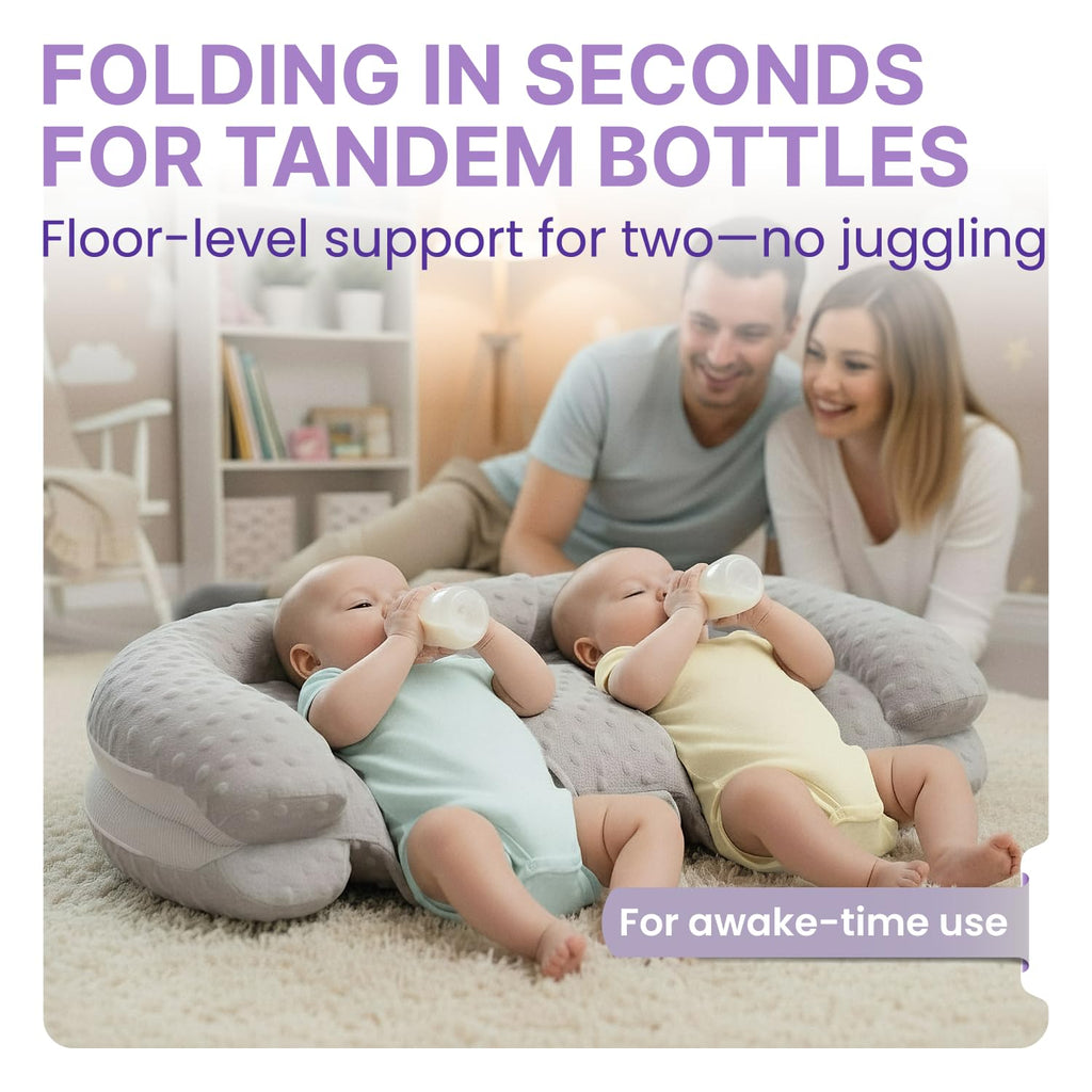 Twins Baby Play Mats for Floor Activity Gym - 5-in-1 Support Cushion Baby Play Mat Tummy Time Mat for Supervised Bonding with Arch, Plush Toys, Flashcards & Development - Beige