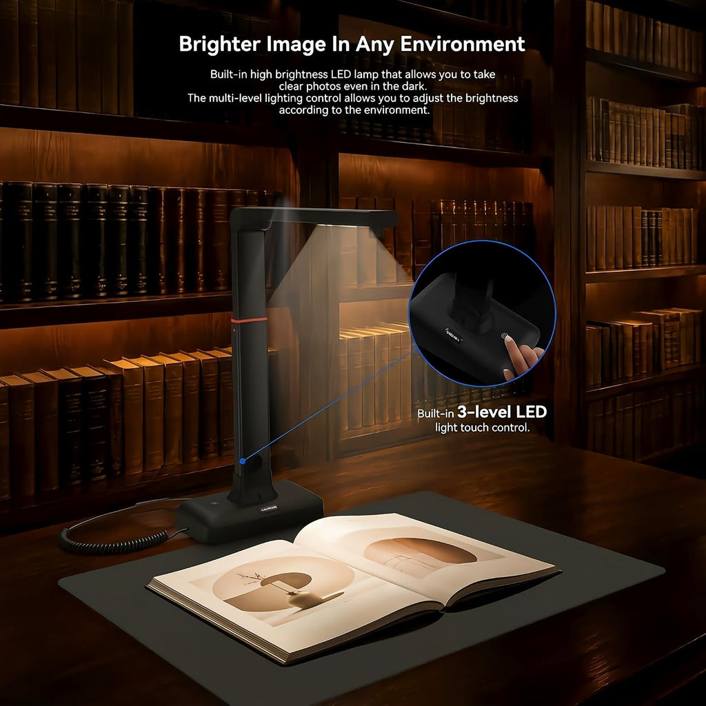Book Scanner & Document Scanner, 26 MP Super Large Format A3-A2 Document Camera with Auto-Flatten & Fingerprint Removal, 600 DPI OCR, AI-Powered Gemini Integration, Lightweight Foldable, for Win/Mac