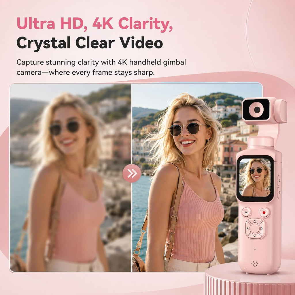 4K Pocket Vlogging Camera with 330Â° Rotating Lens, Face Tracking - Pink