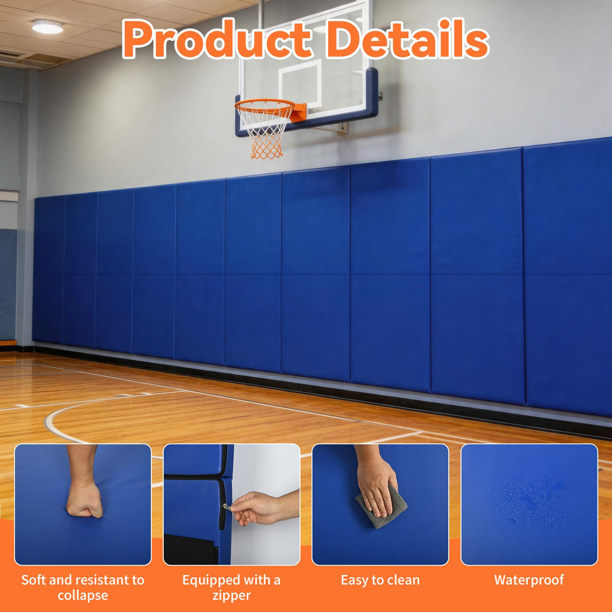 72'' Gym Wall Padding, Shock Absorbing Mat 1 Pack 23.6in Wide