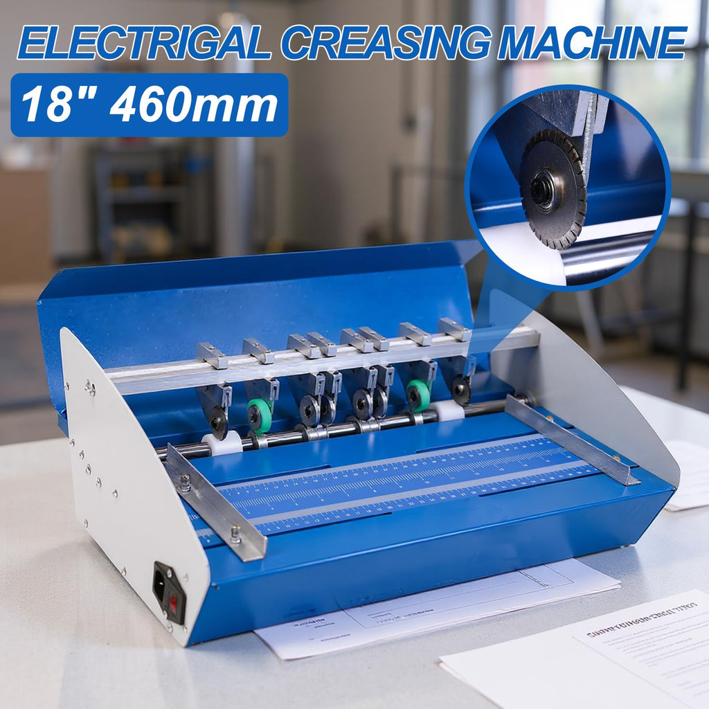 3-in-1 Electric Creasing Machine with Adjustable Speed 0-100r/Min, 18In Wide Paper Creaser Perforator Cutter Folder with Scale Ruler for Cards Invitations Tickets Letters Brochures Flyers, Grey