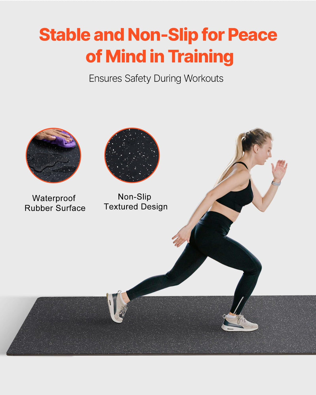 VEVOR 0.56Inch 48sq.ft 12 Tiles Gym Flooring for Home Gym, Rubber Top with High Density EVA Foam, 25 x 25In Gym Floor Exercise Equipment Mats, Interlocking Gym Mats, Puzzle Workout Mats, Black & Gray