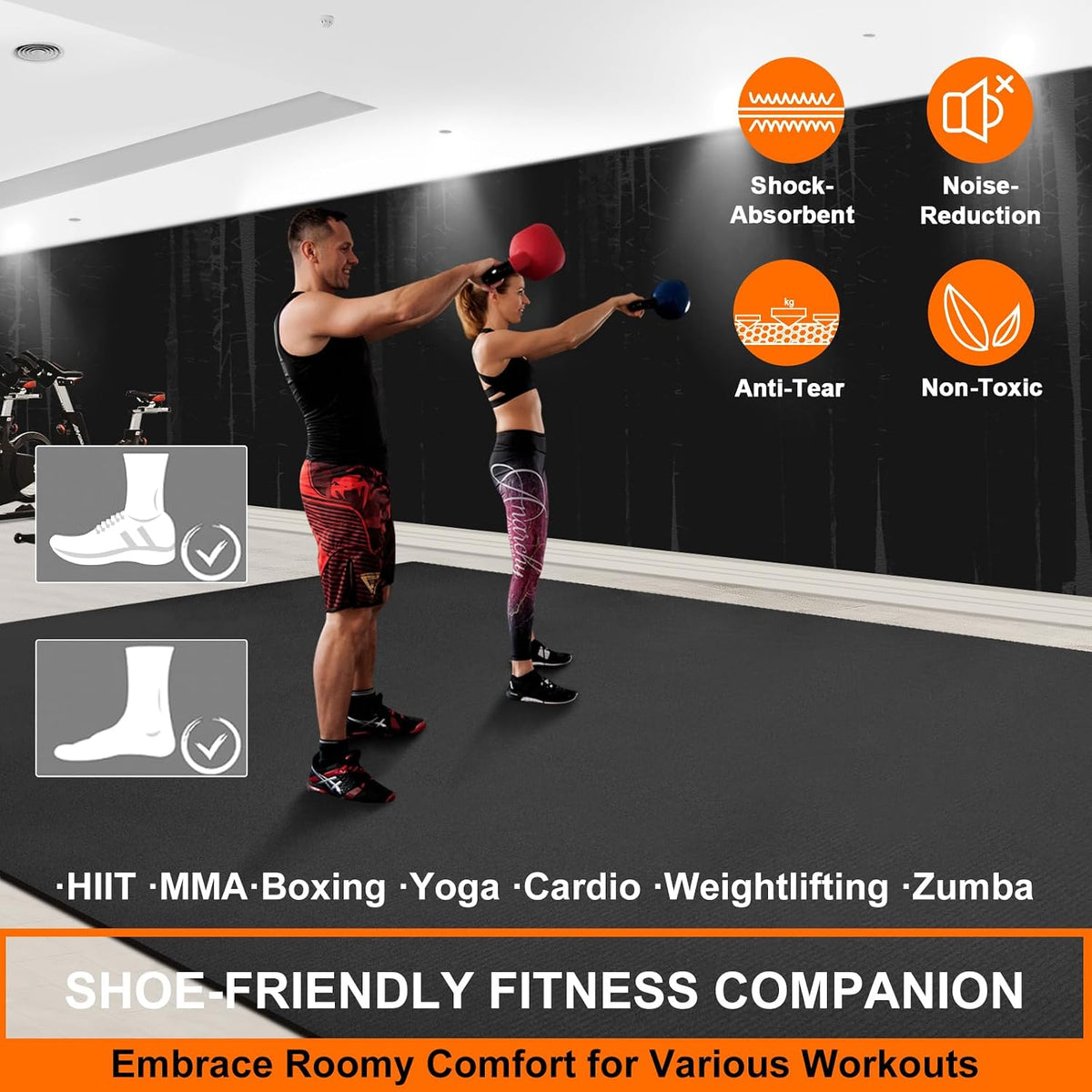 Large Exercise Mat 8'x5'|12'x6'|10'x6'|6'x4'|6'x2' Workout Mat for Home Gym Mats Exercise Heavy Duty Gym Flooring Fitness Mat Large Yoga Mat Cardio Mat for Weightlifting, Jump Rope, MMA, Shoe-Friendly