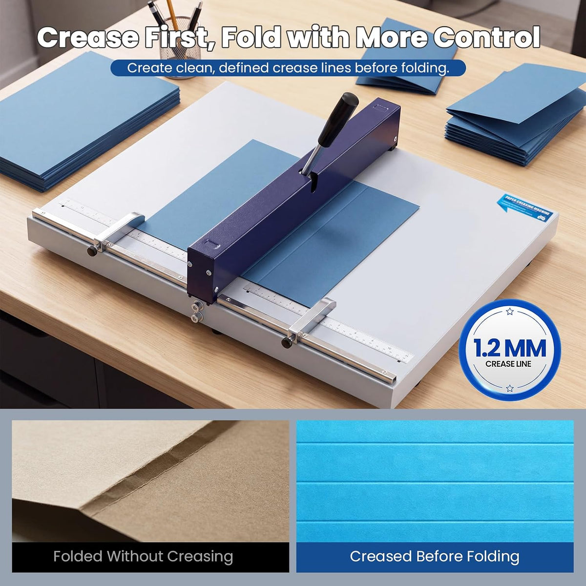 Mxmoonant Manual Creasing Machine 18'', Metric/Imperial Scale, 60-500 GSM