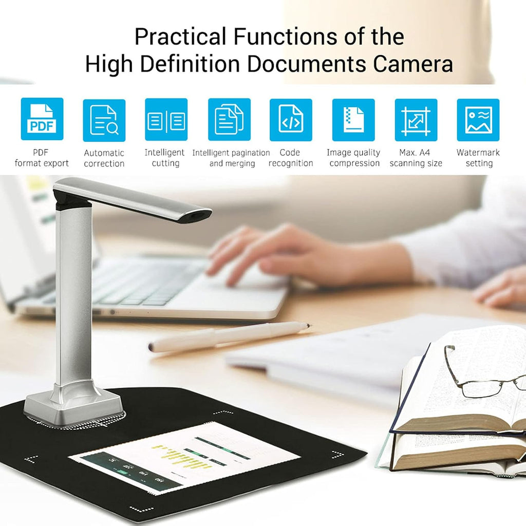 Aibecy BK30 Portable Document Camera and Scanner - 5 Megapixel High Definition Image Capture - Supports A4 Size Documents for Office and Education - LED Fill Light - 1 Second Scan
