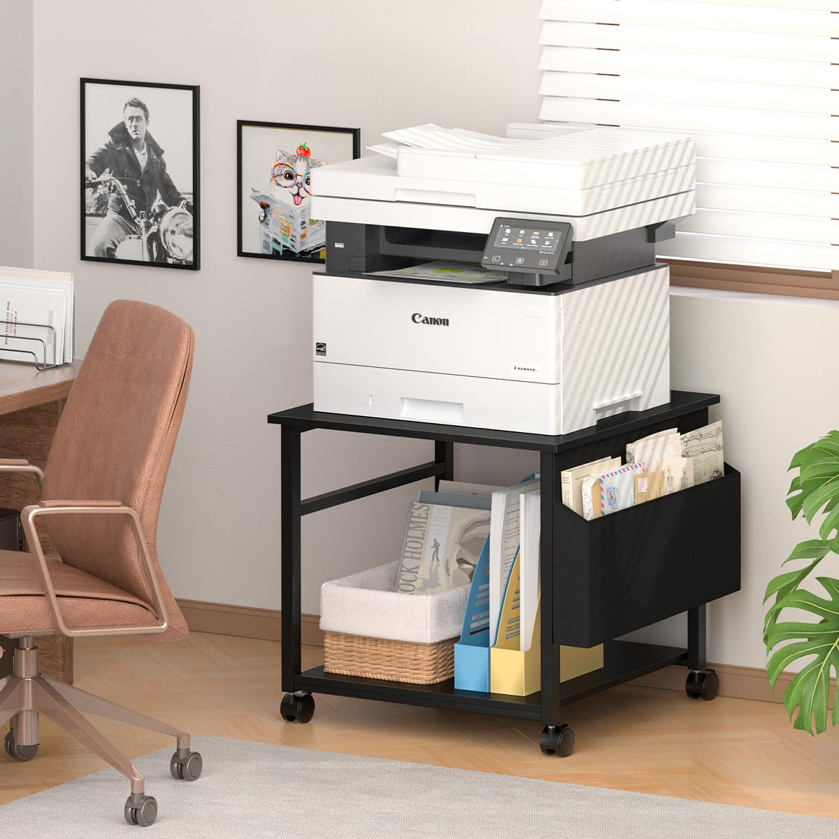 Lerliuo Brown Large Printer Stand with Storage