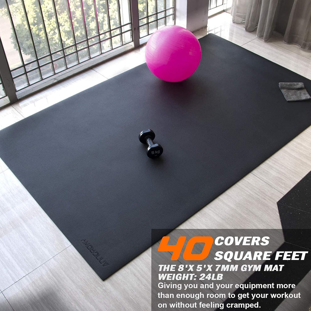 Large Exercise Mat 8'x5'|12'x6'|10'x6'|6'x4'|6'x2' Workout Mat for Home Gym Mats Exercise Heavy Duty Gym Flooring Fitness Mat Large Yoga Mat Cardio Mat for Weightlifting, Jump Rope, MMA, Shoe-Friendly