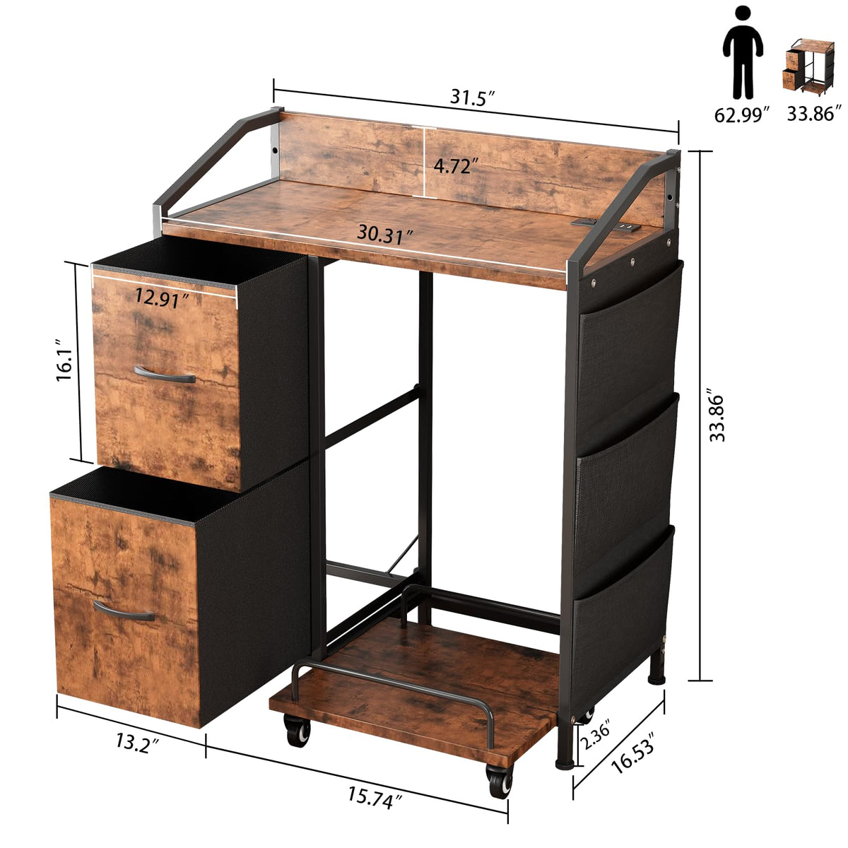 Printer Stand with Storage, Lateral Office Filing Cabinets with Power outlets & USB Charging Port, File Cabinet with Large Printer Stands for Home Office, Shredder Stand Rack (Black)
