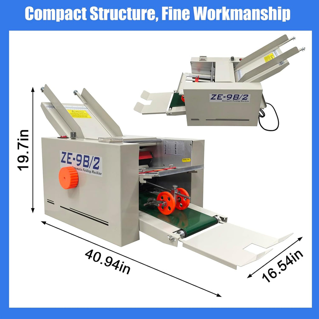 Automatic Paper Folding Machine Electric Desktop Document Folder with 2 Trays Max Speed 80m/min for Paper Size 2x2.7in to 8.3x16.5in, with Auto Counter & Speed Control for Brochures Manuals