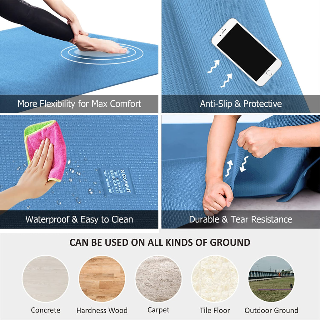 GXMMAT Large Yoga Mat 12'x6'/10'x6'/6'x8'(7mm)